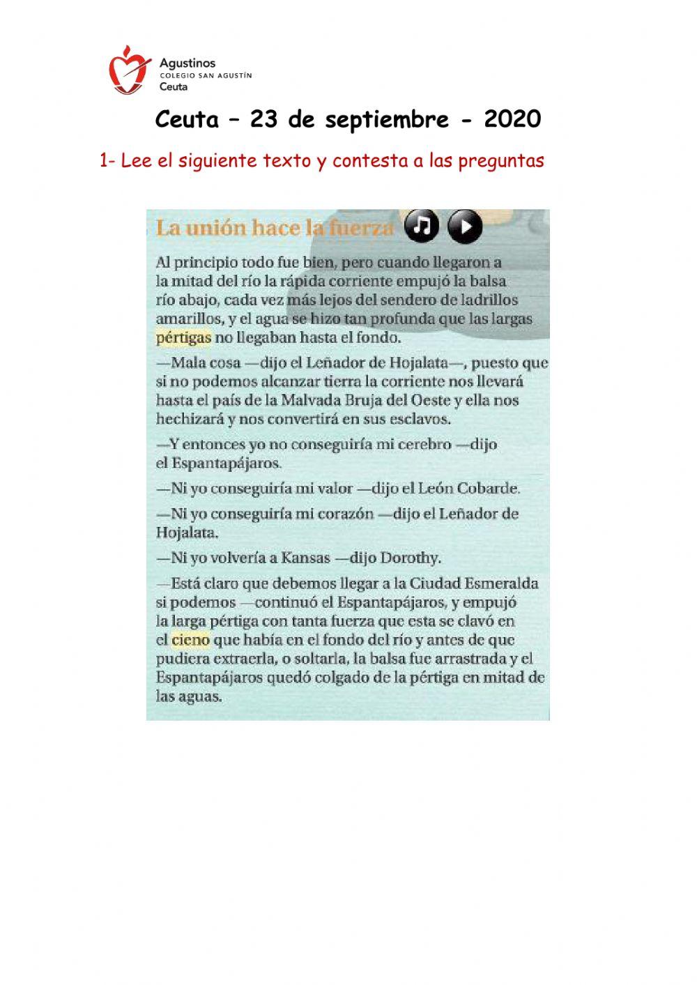 Comprensión Lectora -El Mago de OZ-