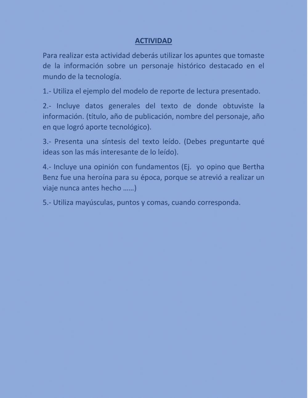 Guía de escritura sobre un reporte de lectura