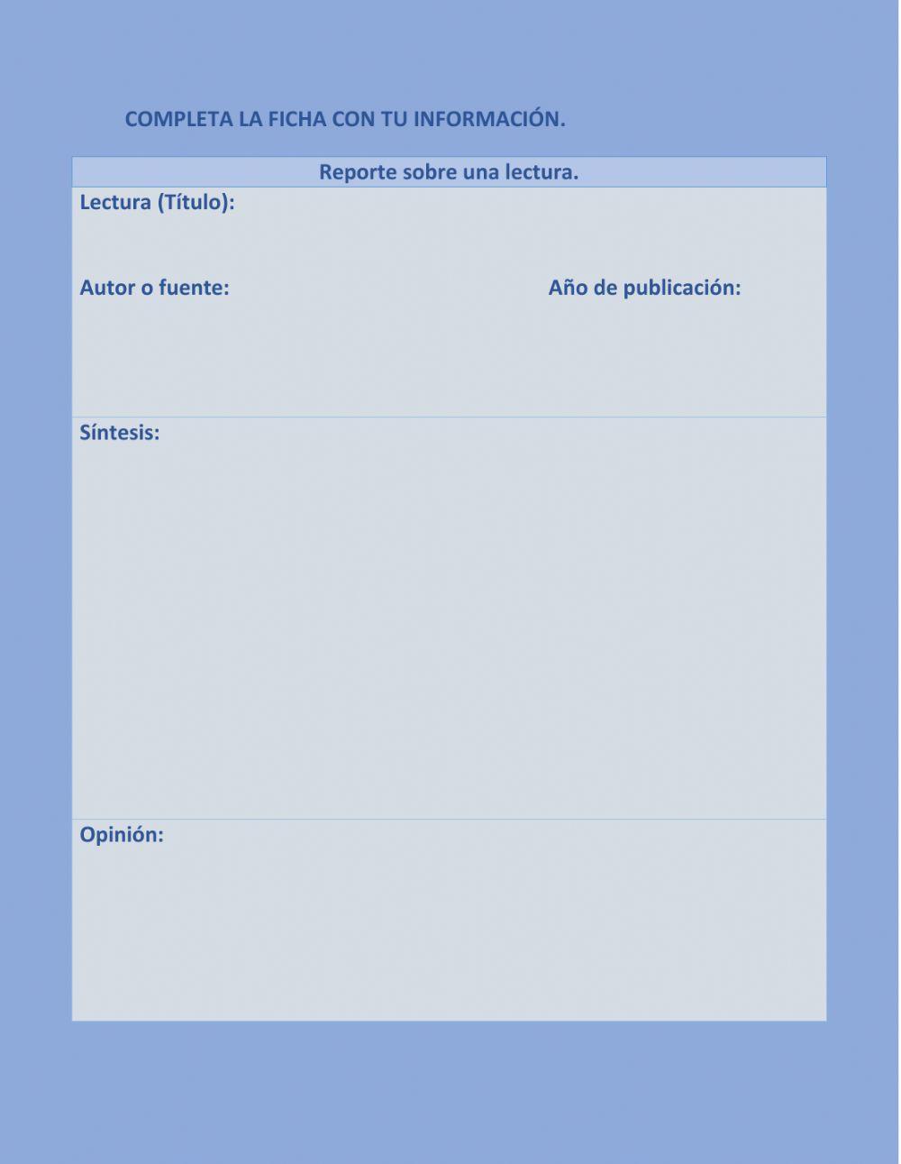 Guía de escritura sobre un reporte de lectura