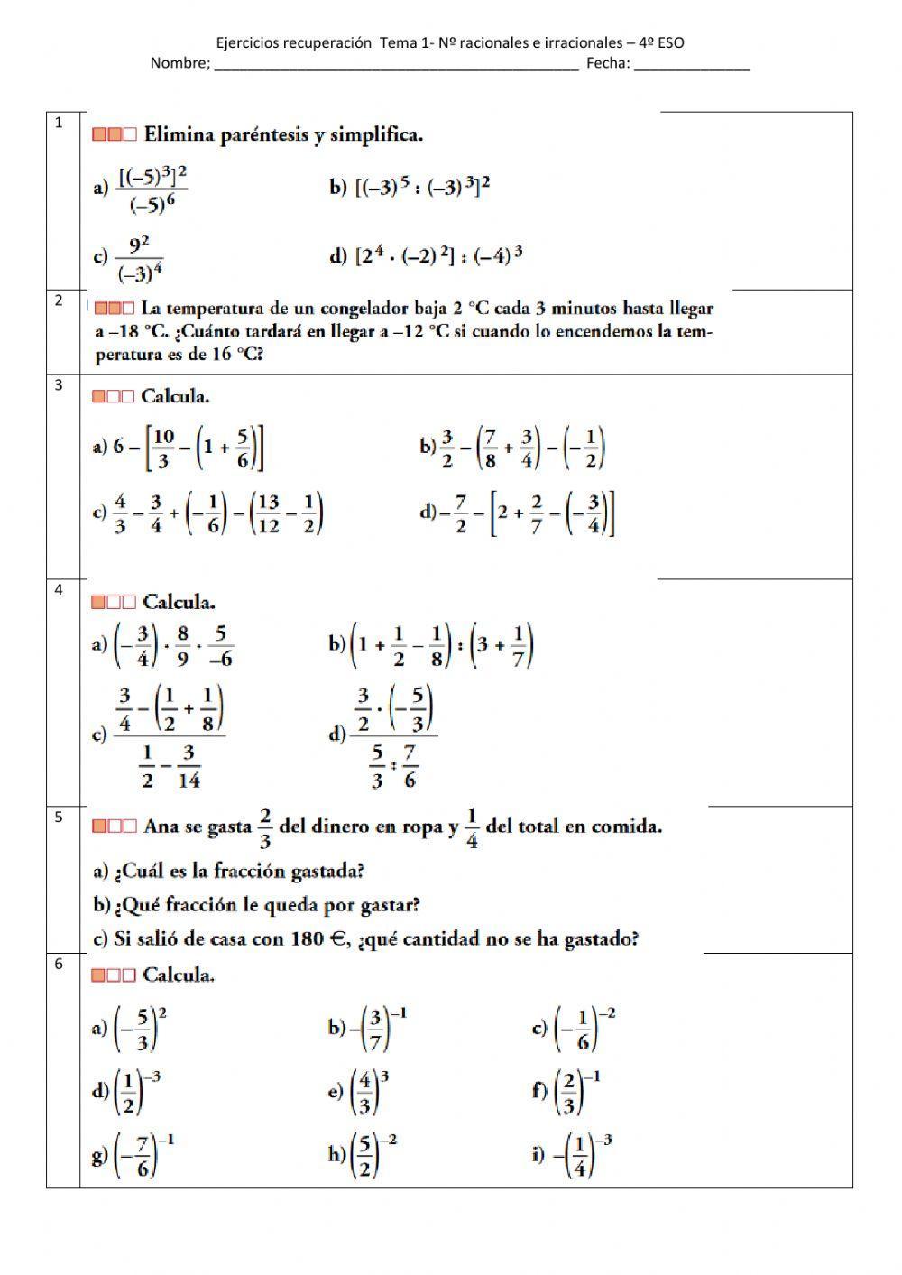Números racionales e irracionales