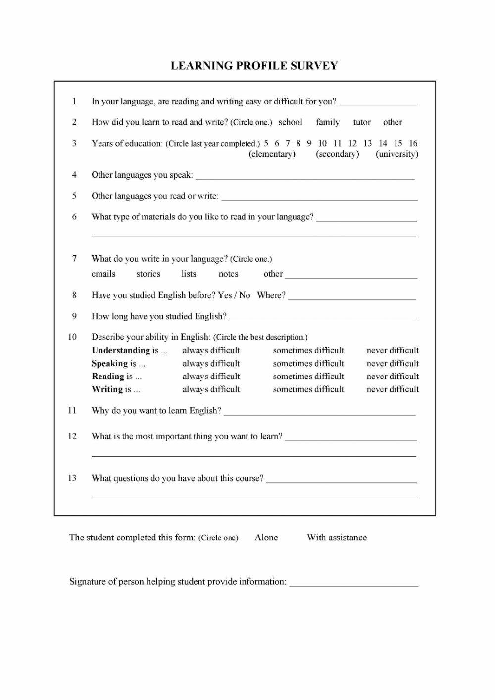 Placement test (Outcomes)