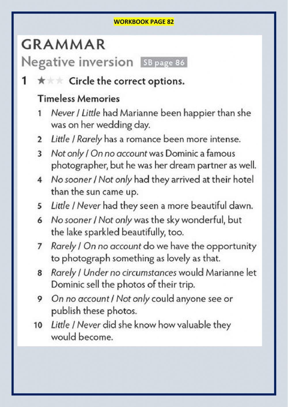 Negative inversion Workbook online exercise for | Live Worksheets