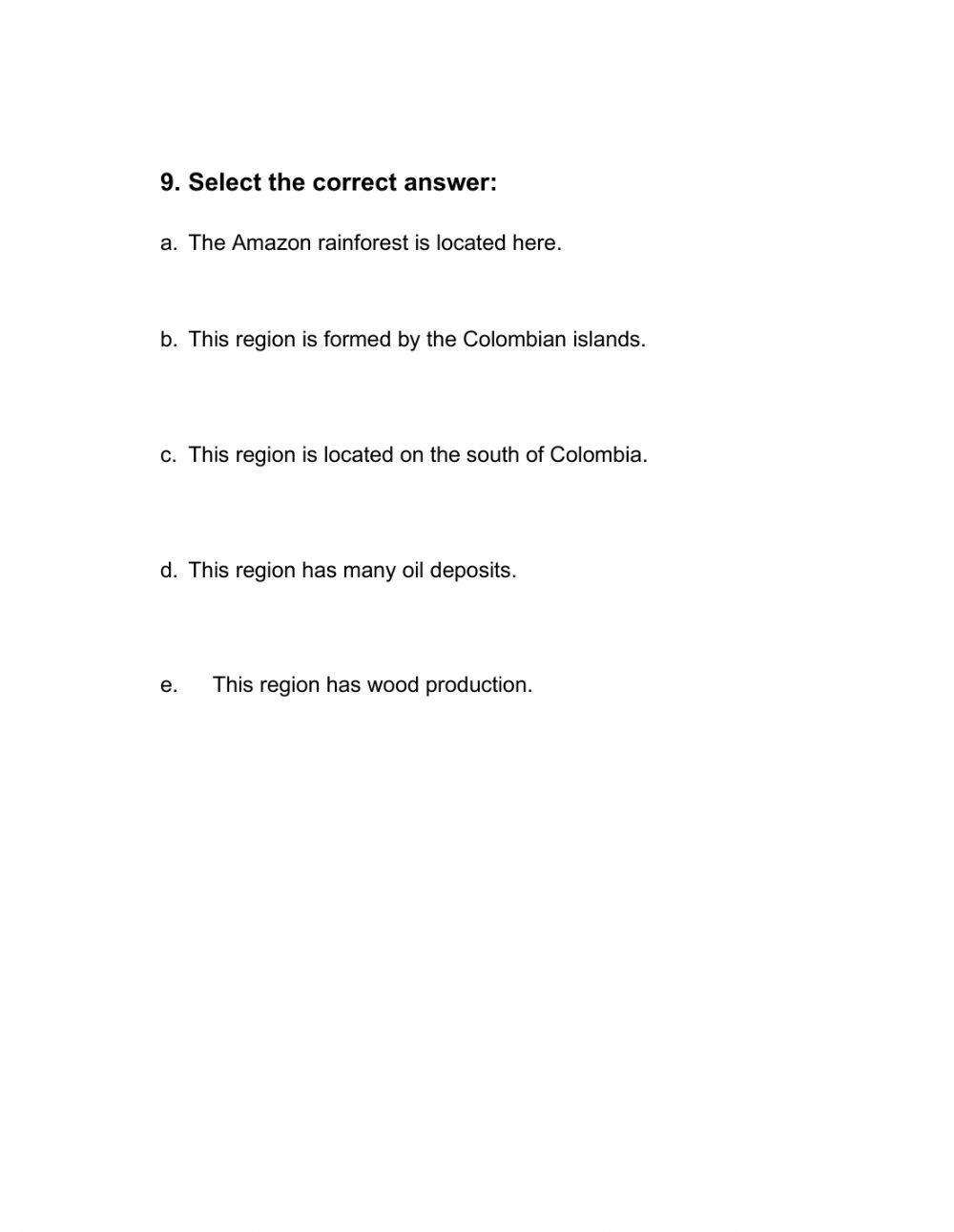 Insular, Orinoquia & Amazonia Region Class Activity