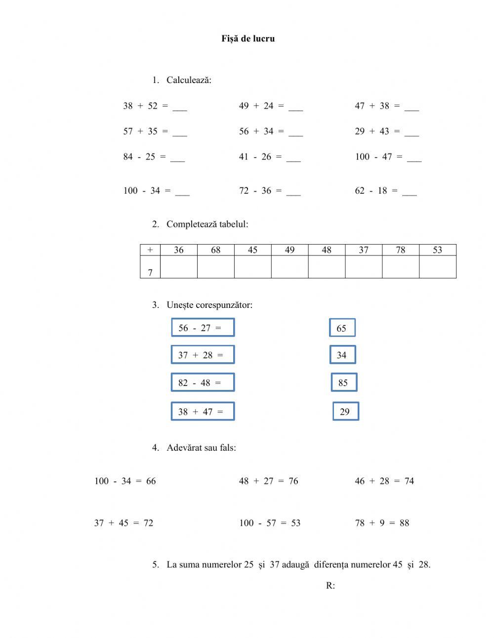 Adunarea și scăderea cu trecere peste ordin 0-100