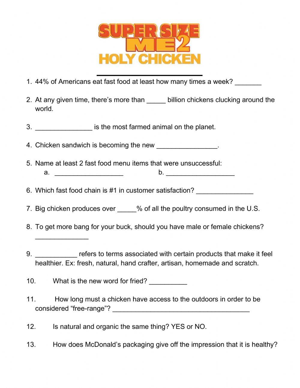 Supersize me 2… Free Interactive Worksheets 6060803