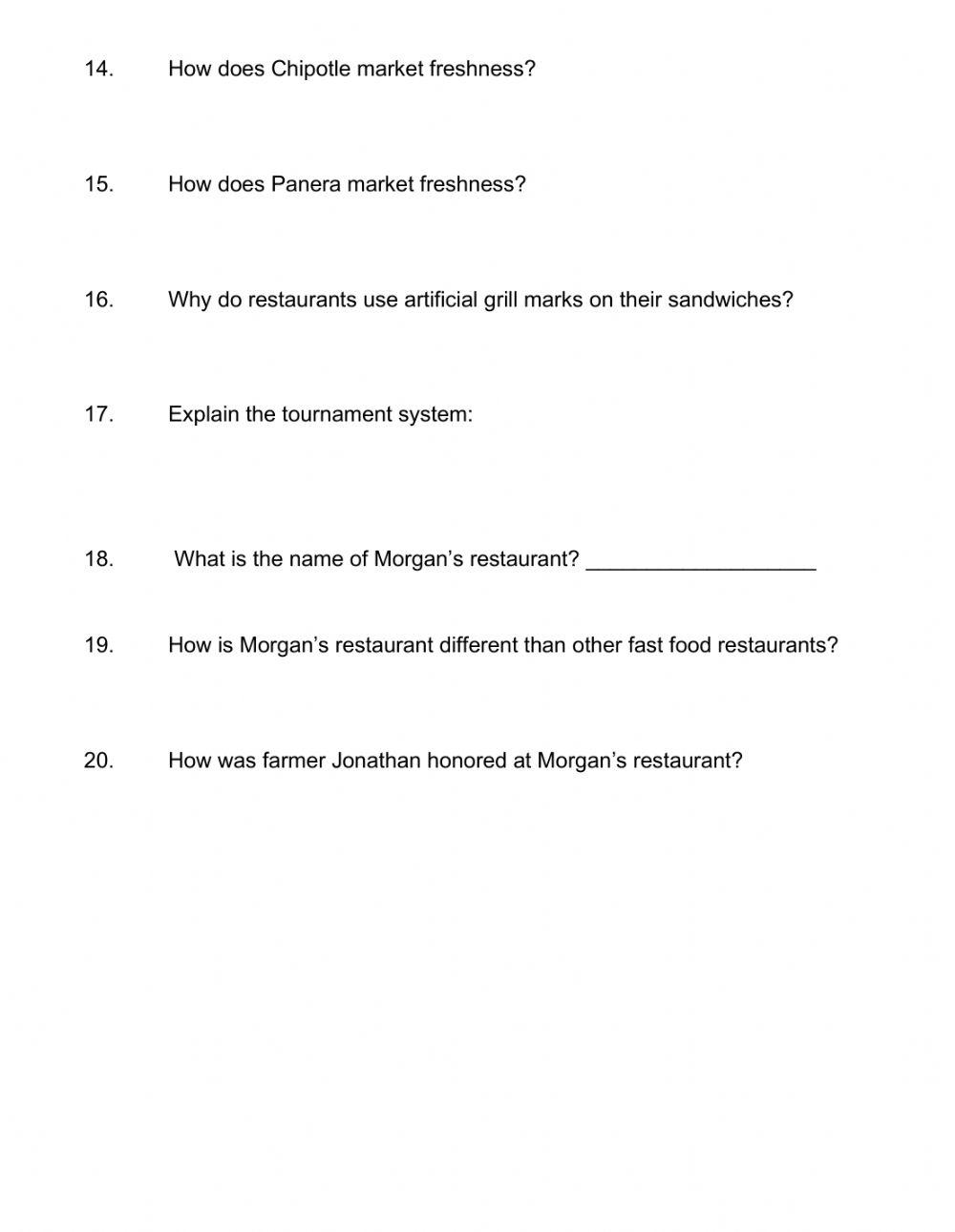 Super size me 2 Free Interactive Worksheets 6060803