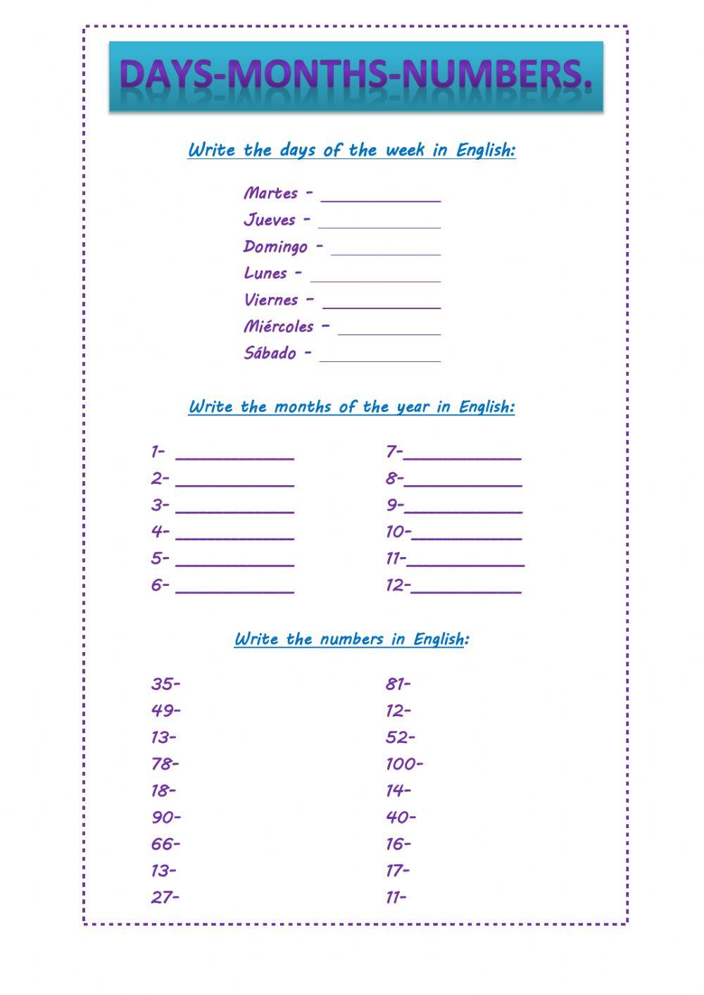 Numbers- days - months