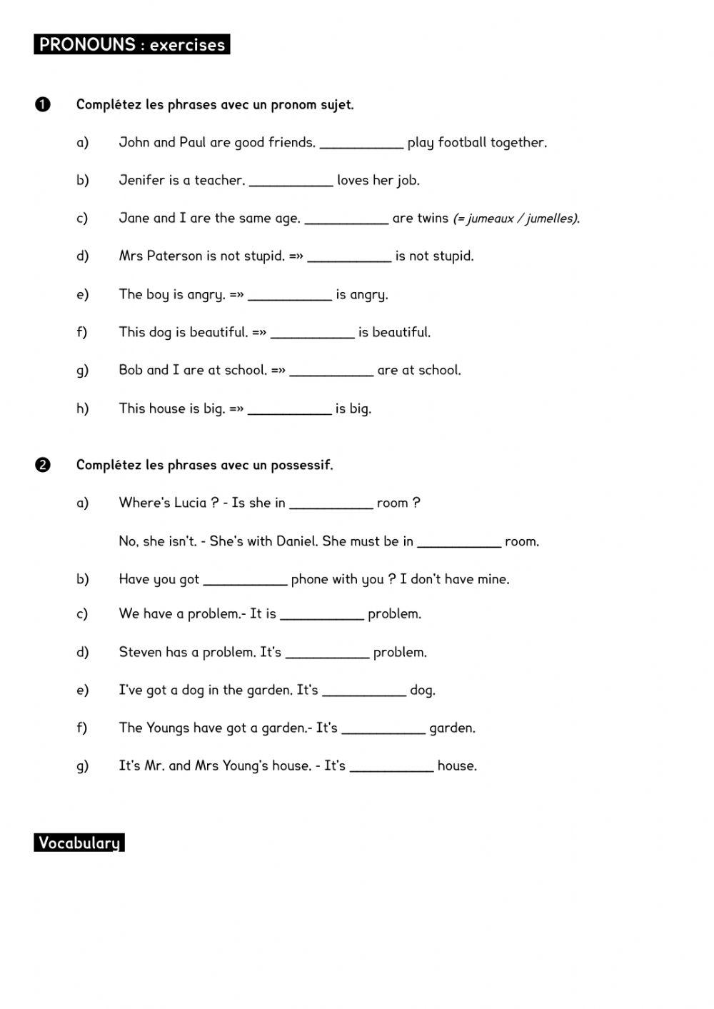 Pronouns : exercises