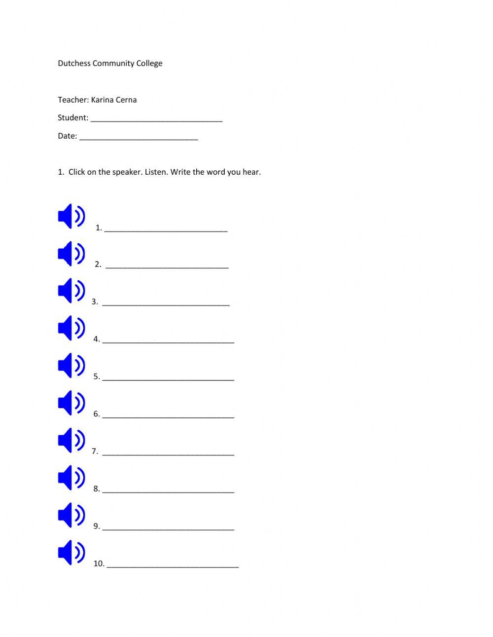 Family possessive adjectives and nouns dictation