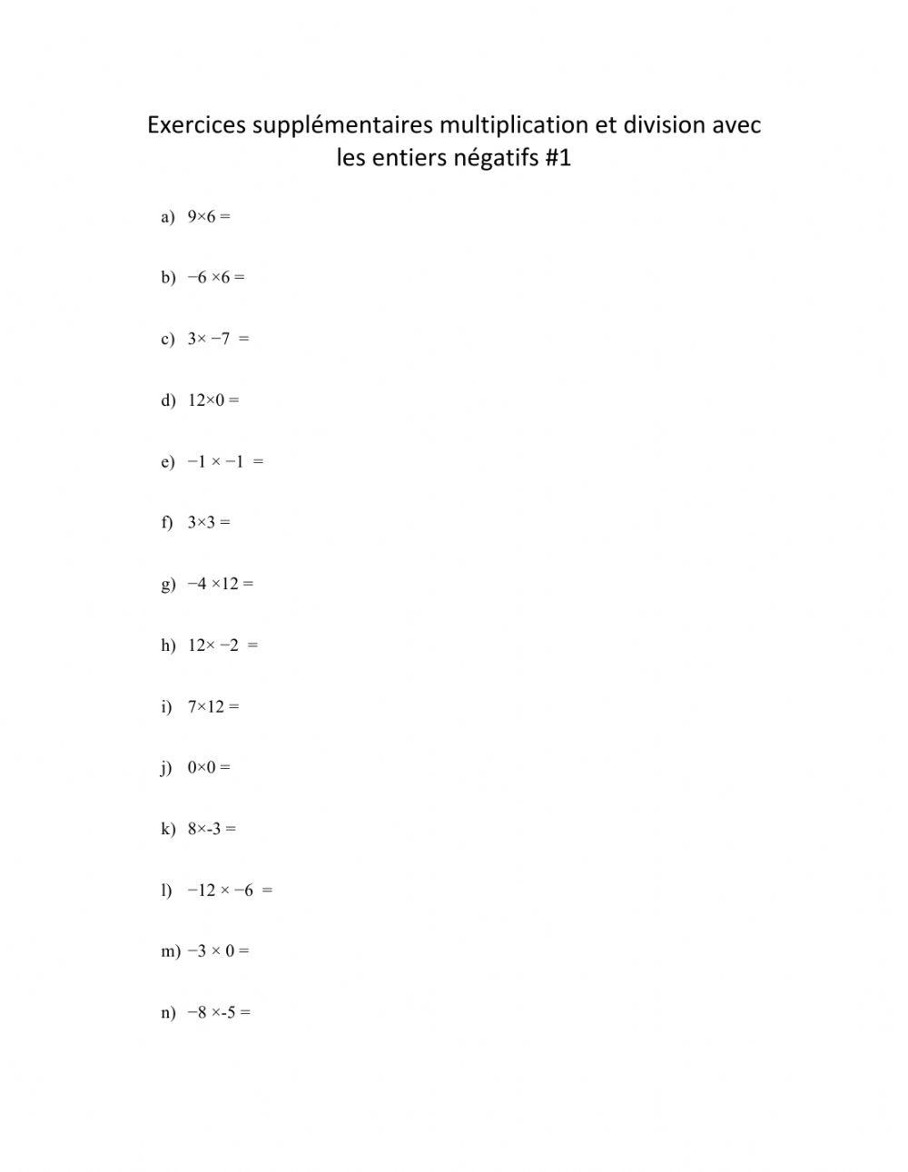 Multiplication avec les entiers