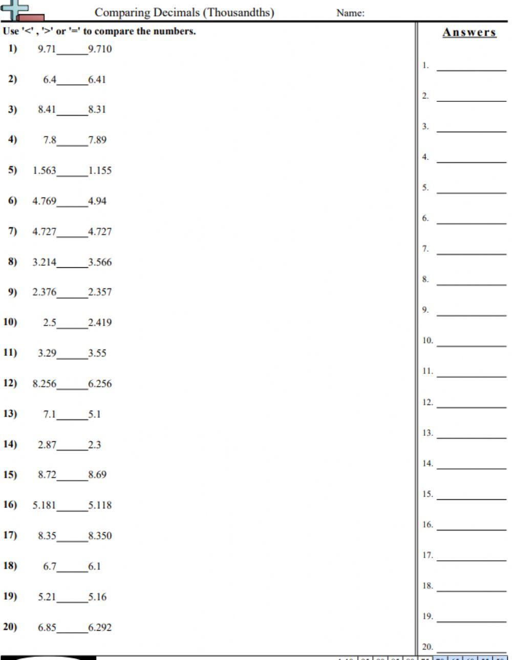 Comparing Decimals (Thousandths) 2345 acrownover