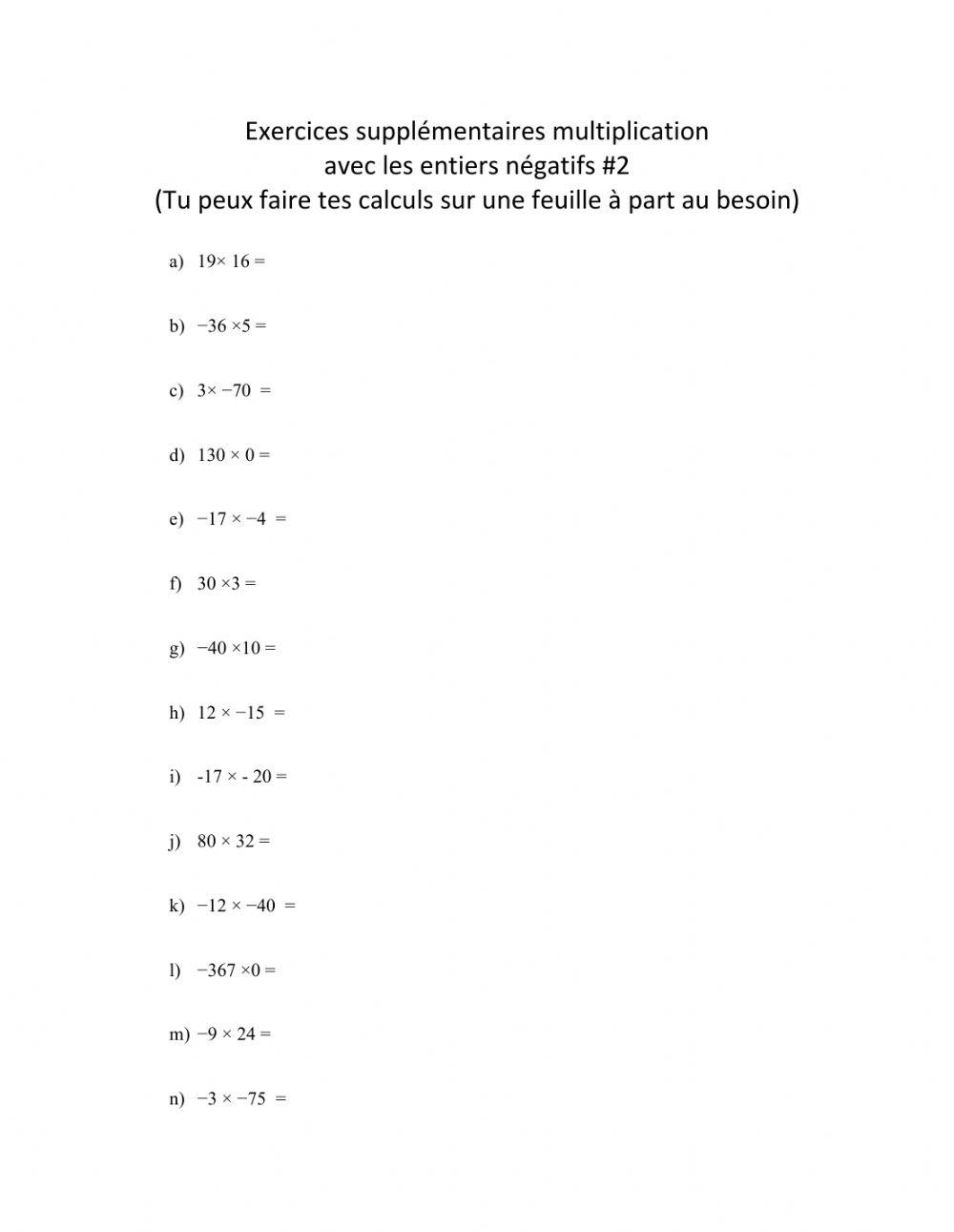 Multiplication entiers nég 2