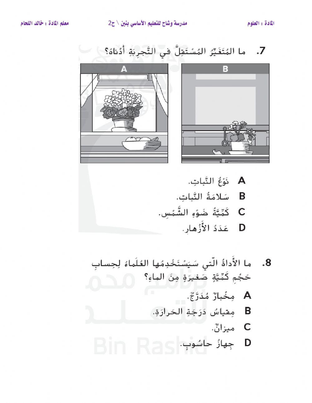 ورقة عمل مراجعة وحدة أن تصبح عالما