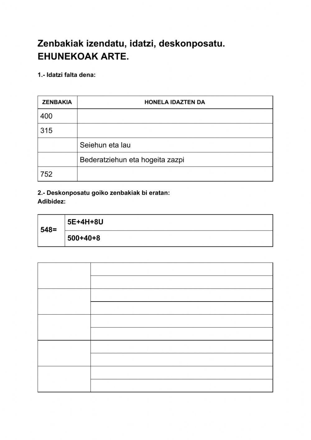 Zenbakiak ehunekoak arte