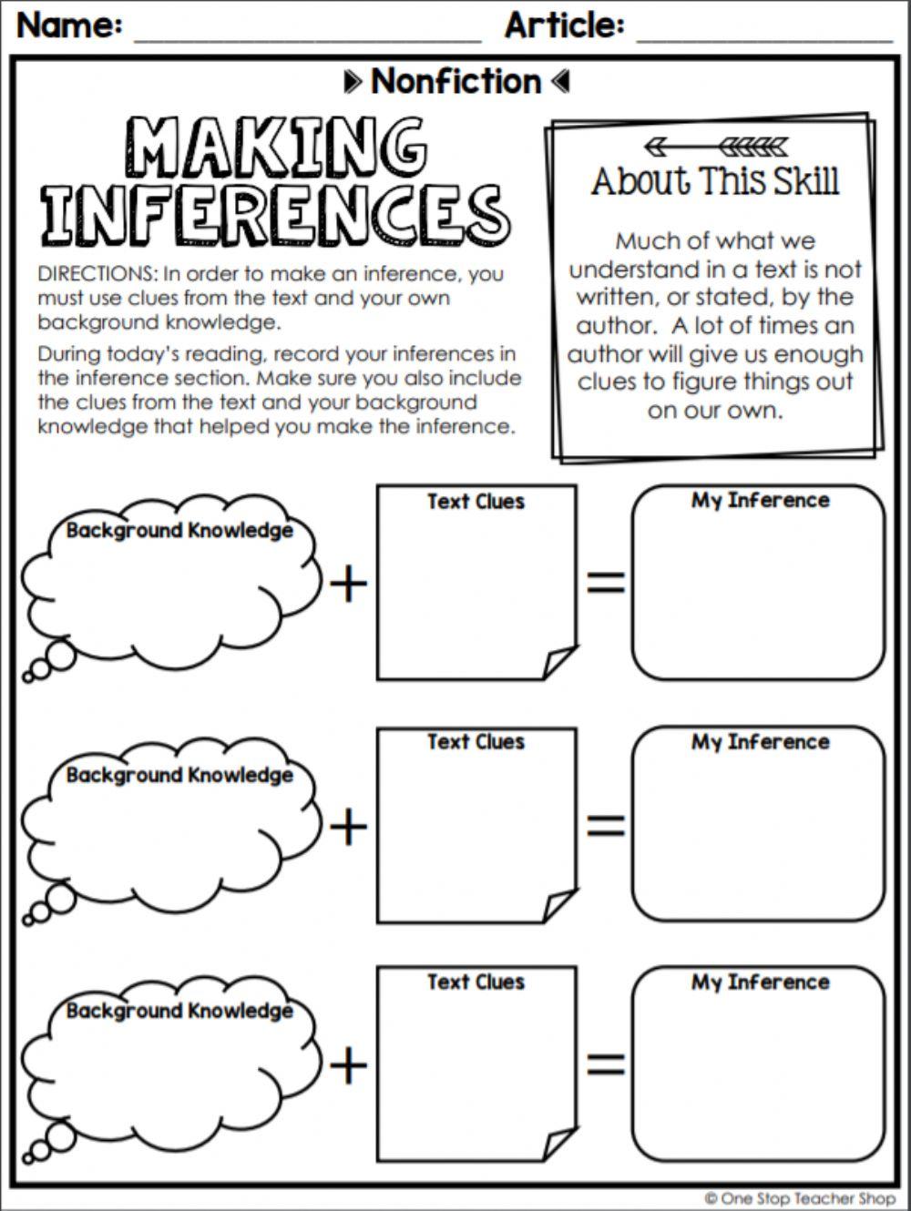Making inferences online exercise for Live Worksheets