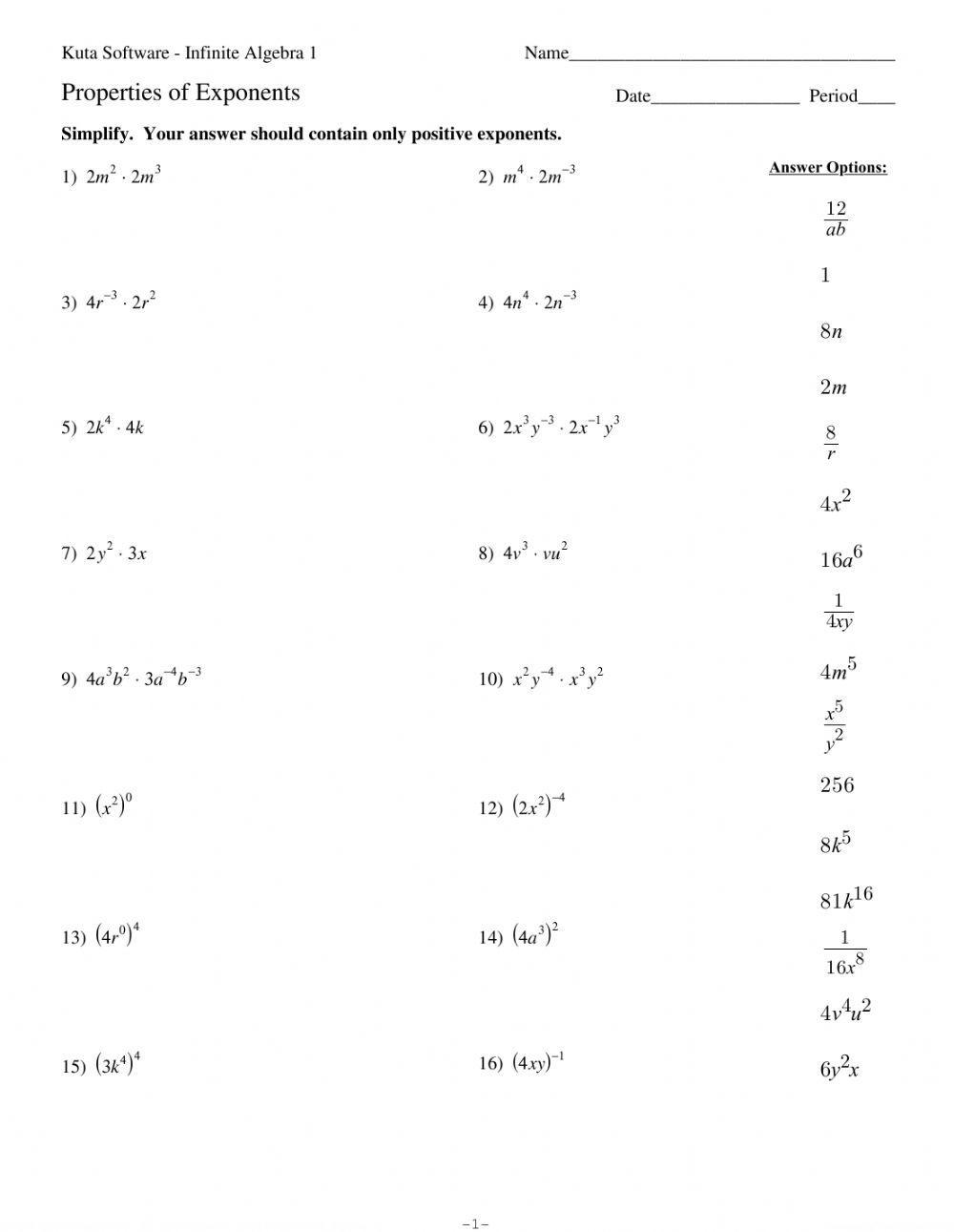 Properties of Exponents Practice Worksheet worksheet | Live Worksheets Properties of Exponents Practice Worksheet worksheet | Live Worksheets