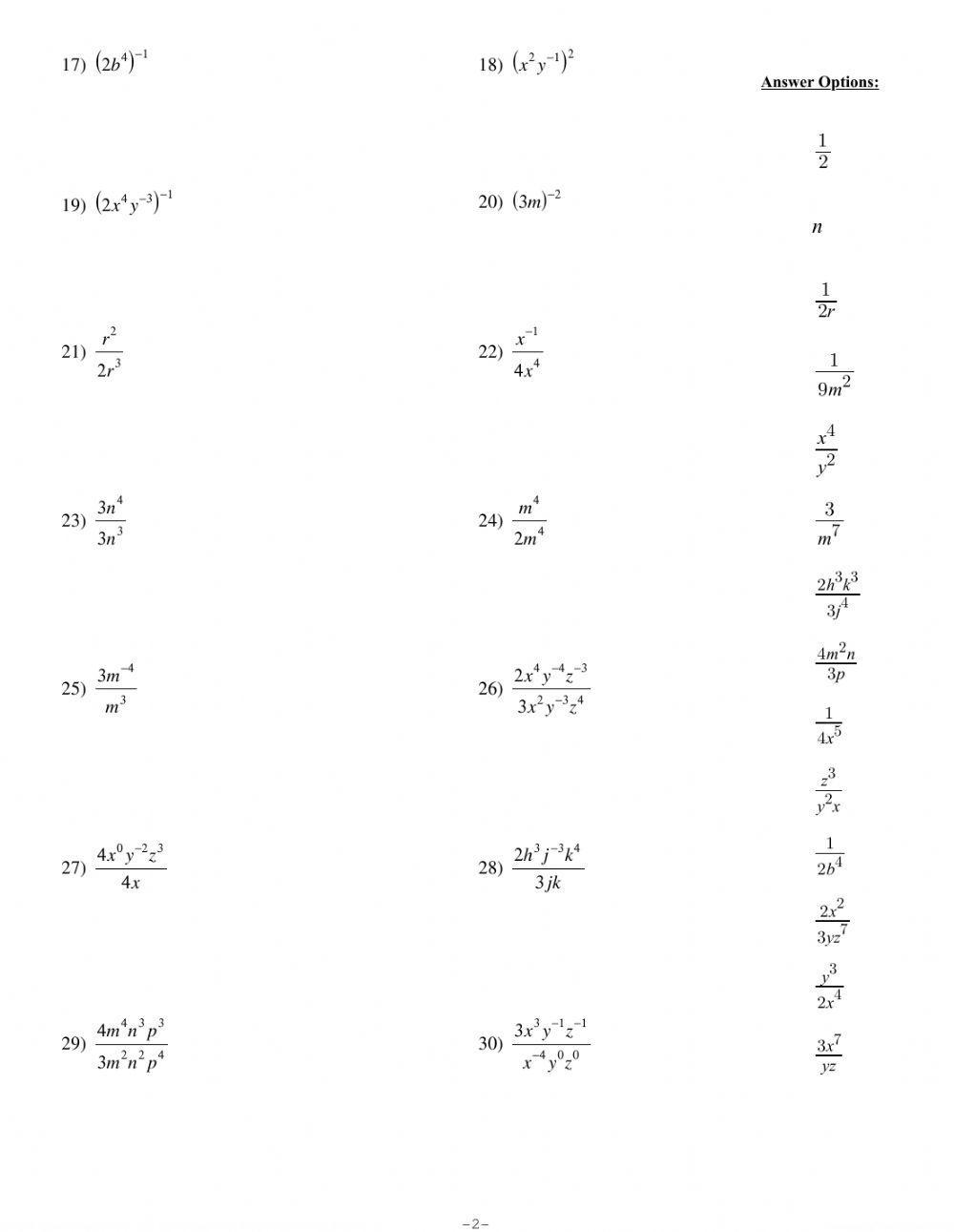 Properties of Exponents Practice Worksheet