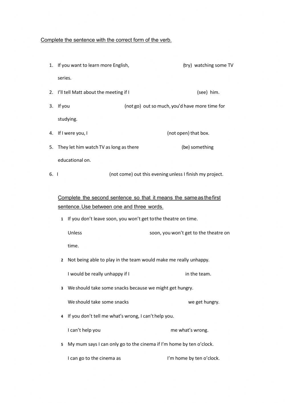 Conditional sentence type 0 1 2 online exercise for live worksheets