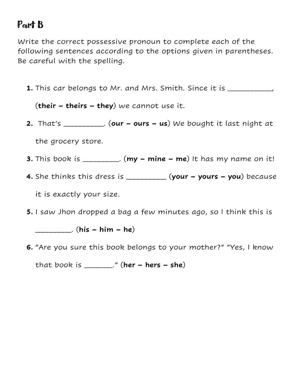 Possessive Pronouns Practice