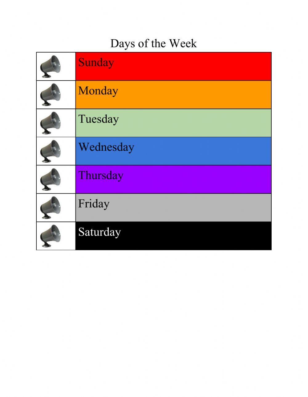 Days of the Week, with Colors