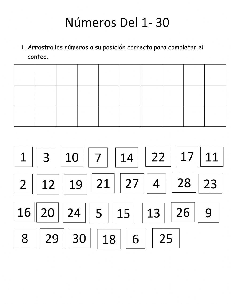 Drag and drop numbers from 1-30