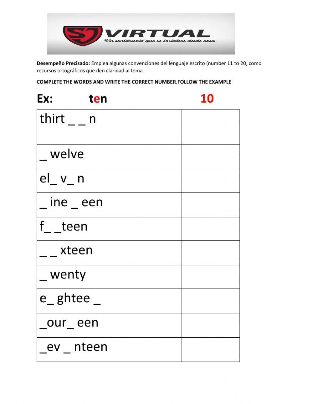 Complete the numbers