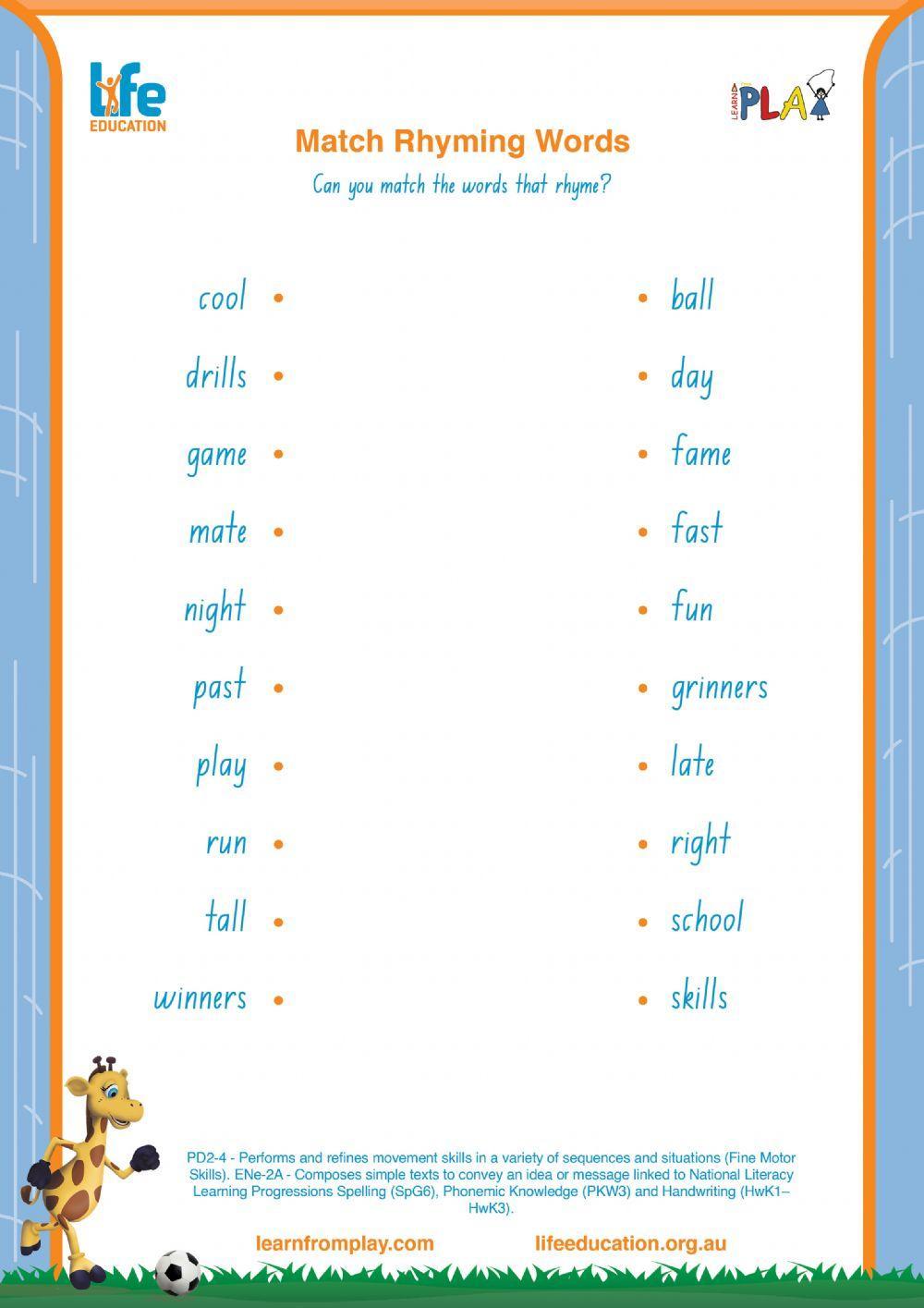 Fitness Fun - Match Rhyming Words