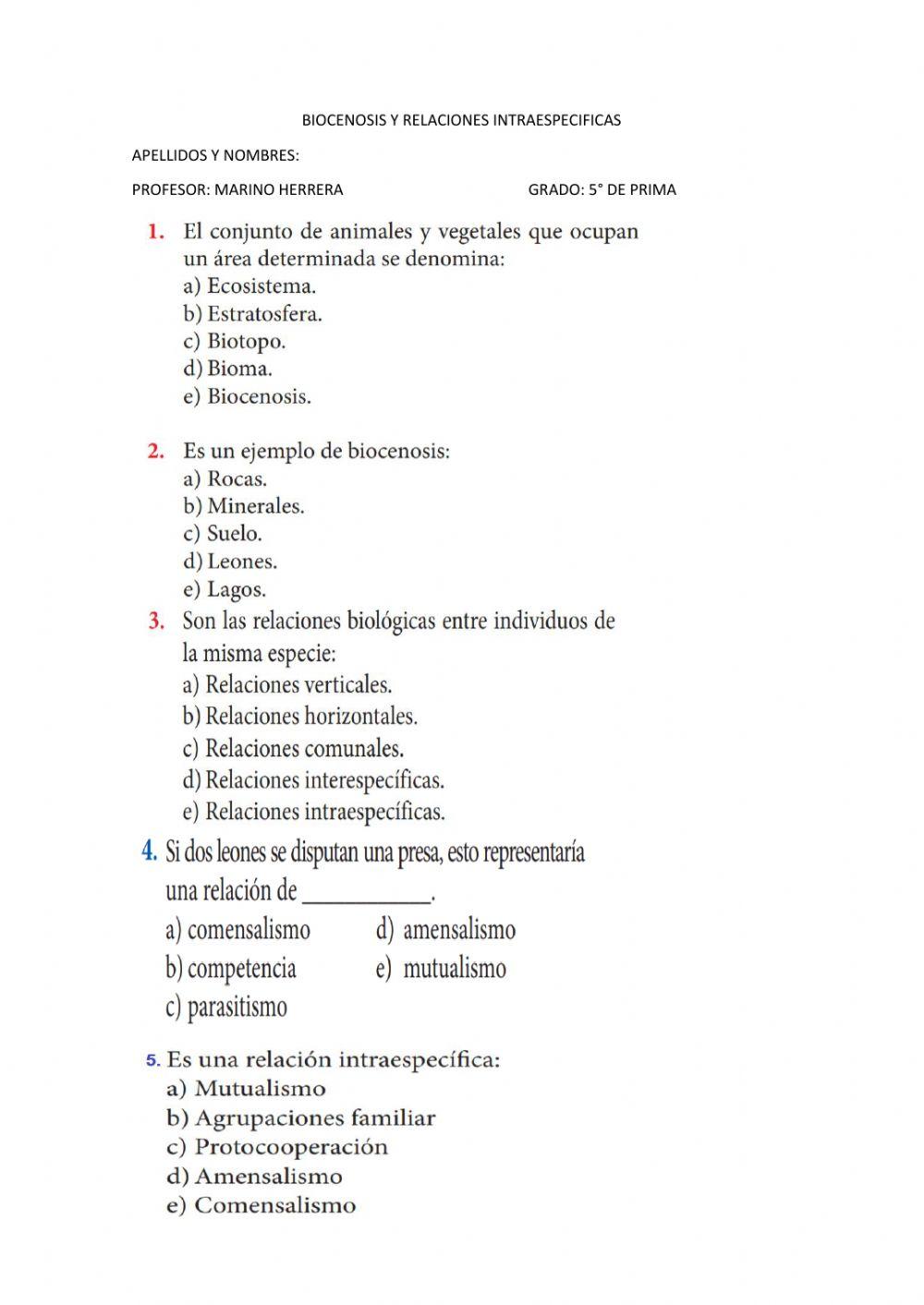 Biocenosis y relaciones intraespecificas