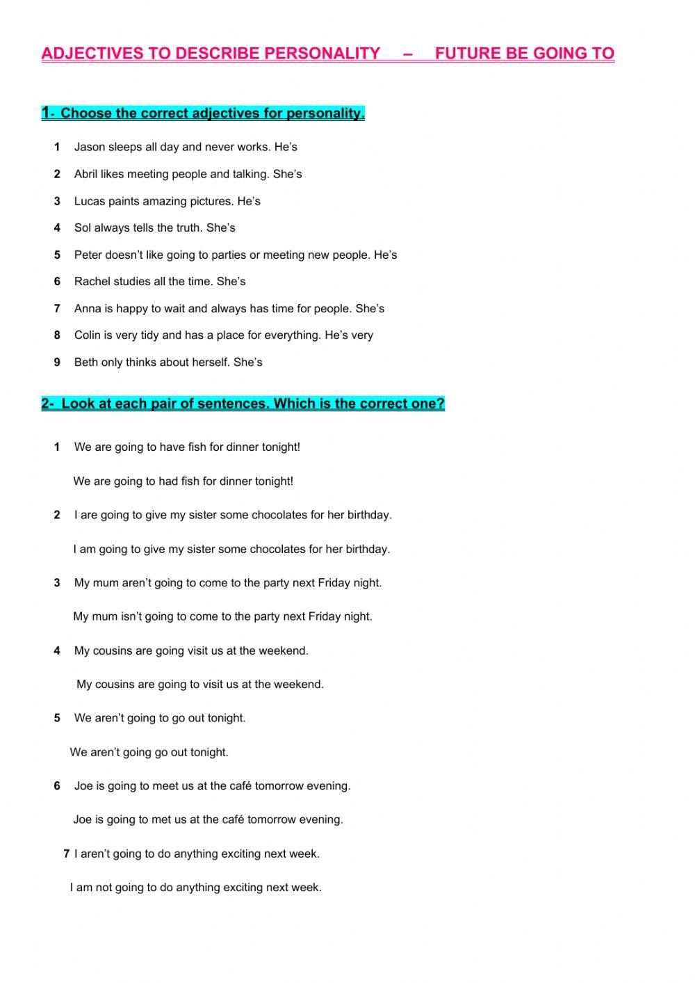 Personality adjectives - Be going to Future