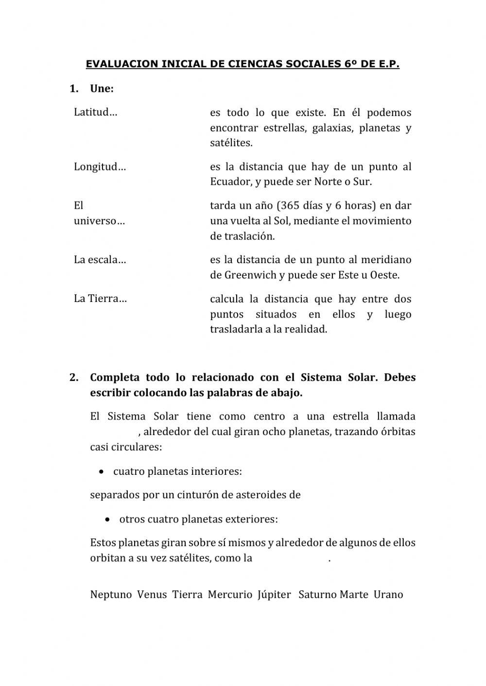 Evaluacion inicial sociales 6º