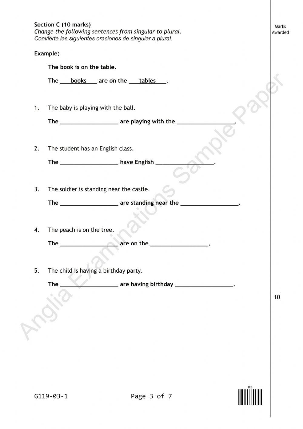 3 Primary Level - Anglia Written Paper GG119