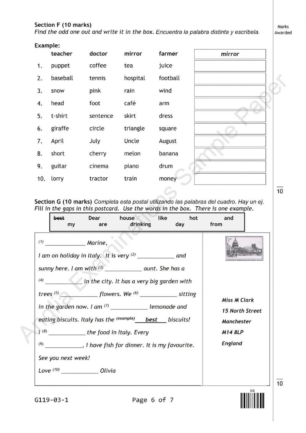 3 Primary Level - Anglia Written Paper GG119