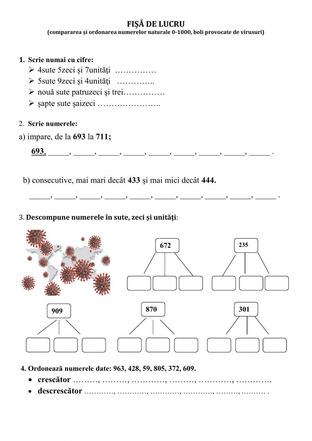 Ordonarea, compararea nr 0-1000