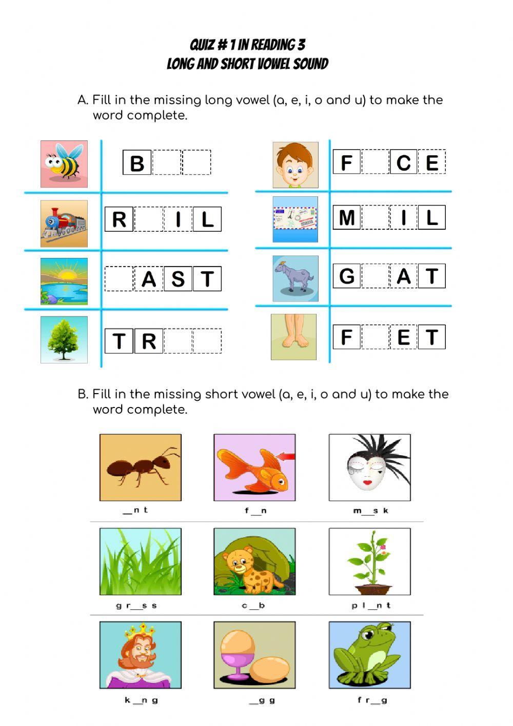 Quiz in long and Short vowel sounds