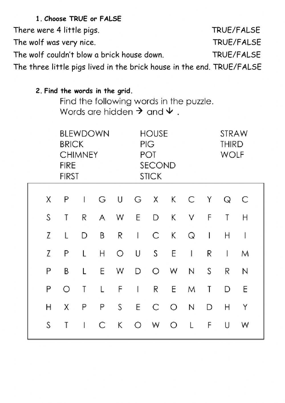 The three little pigs online exercise for Live Worksheets