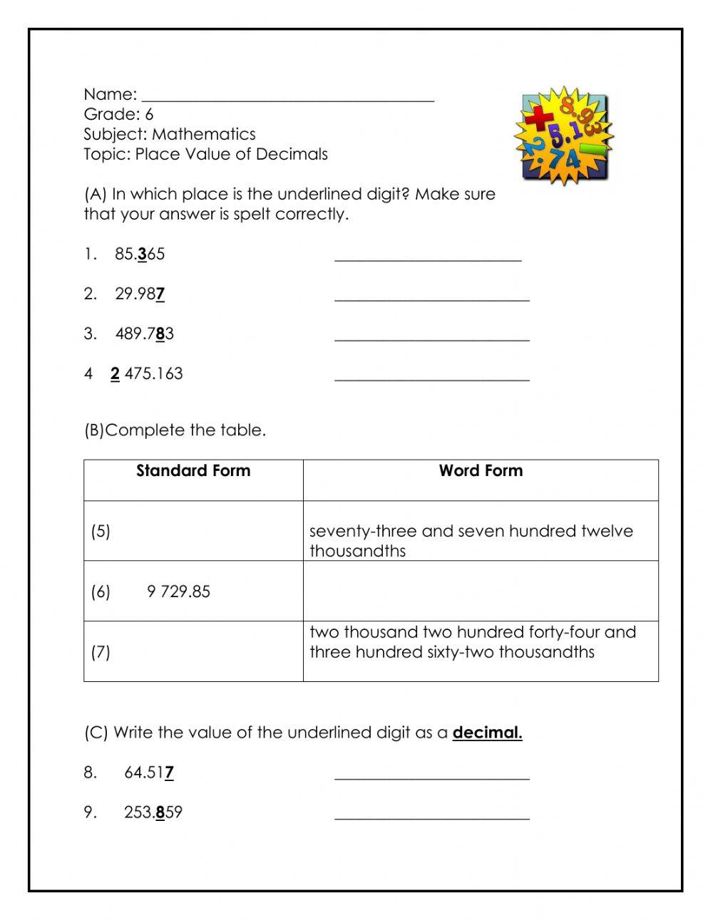Place Value of Decimals 3