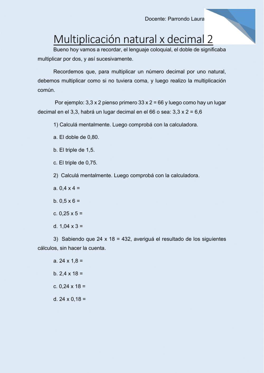 Multiplicación natural x decimal 2