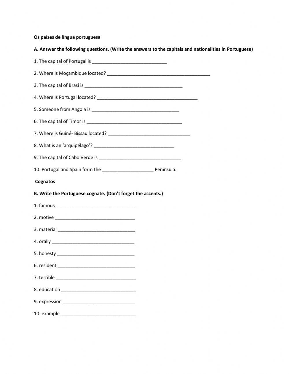 Paises de lingua portuguesa-cognatos