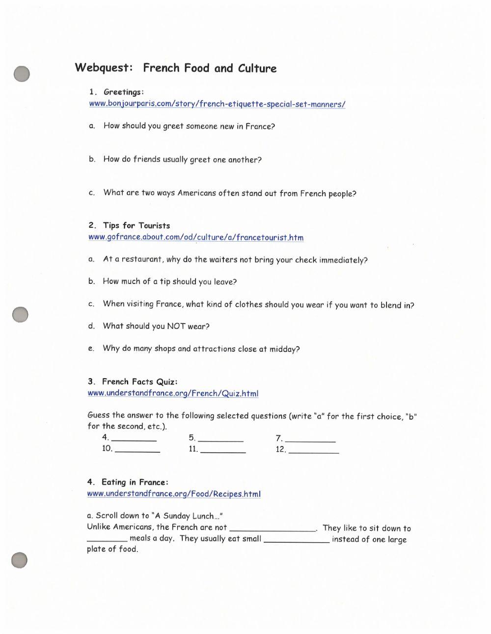 French food webquest online exercise for | Live Worksheets