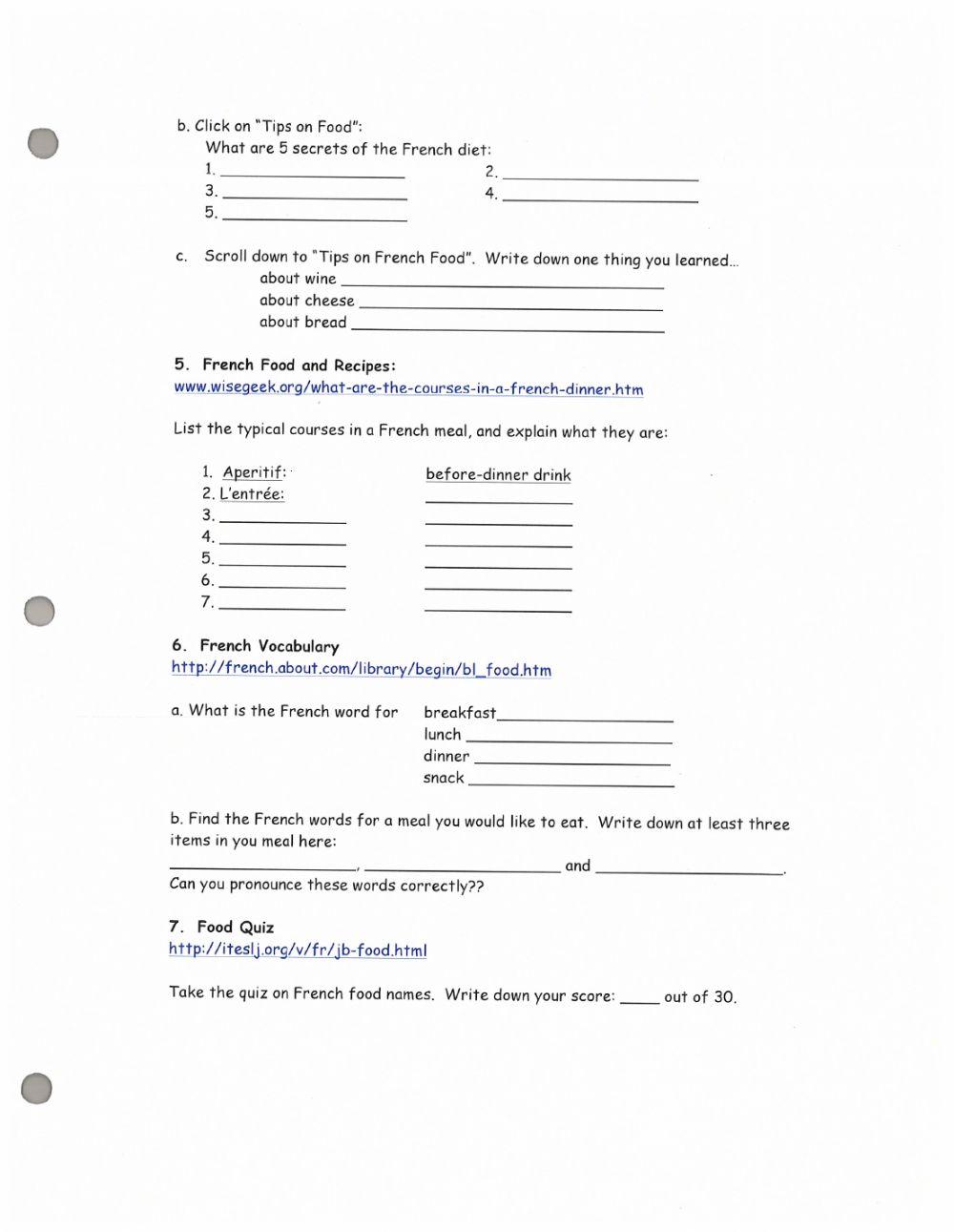 French food webquest online exercise for | Live Worksheets