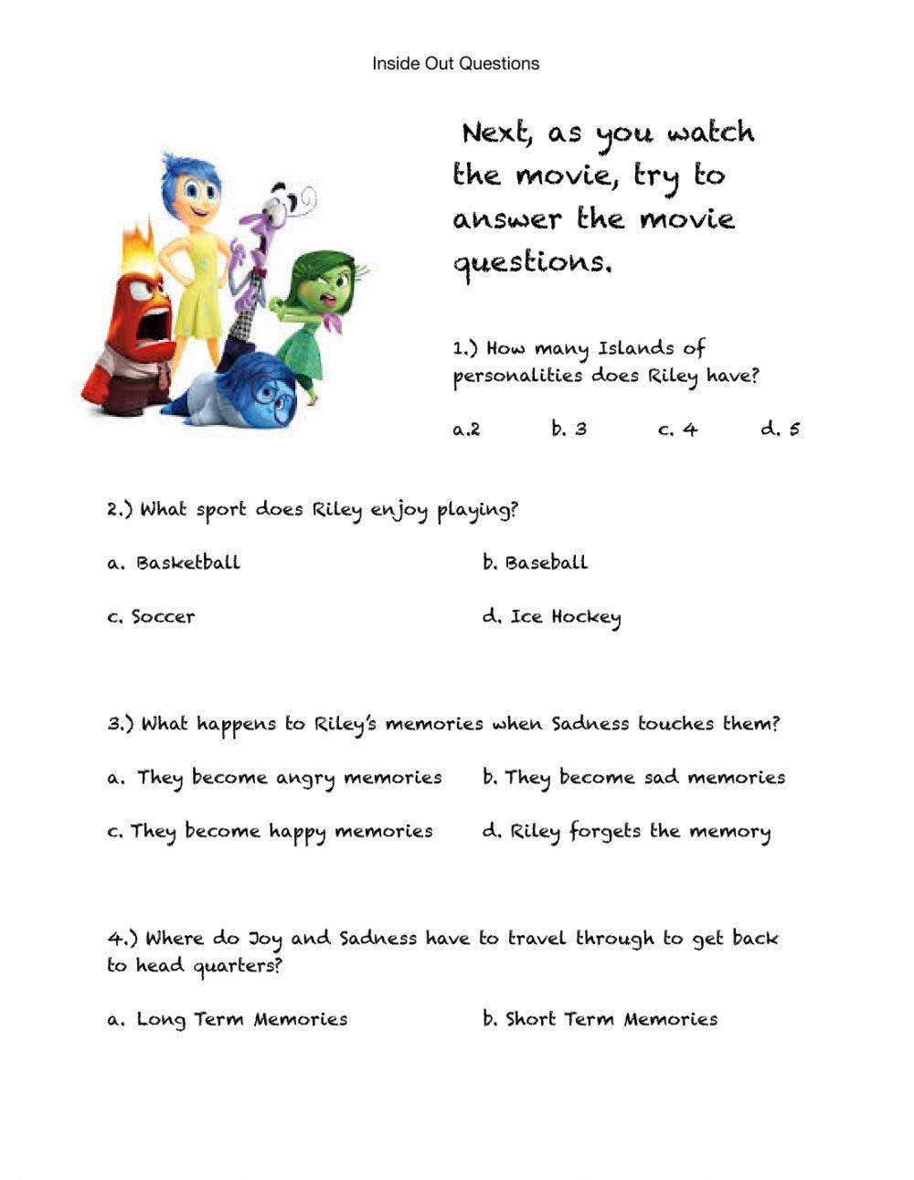 Inside Out Movie Questions