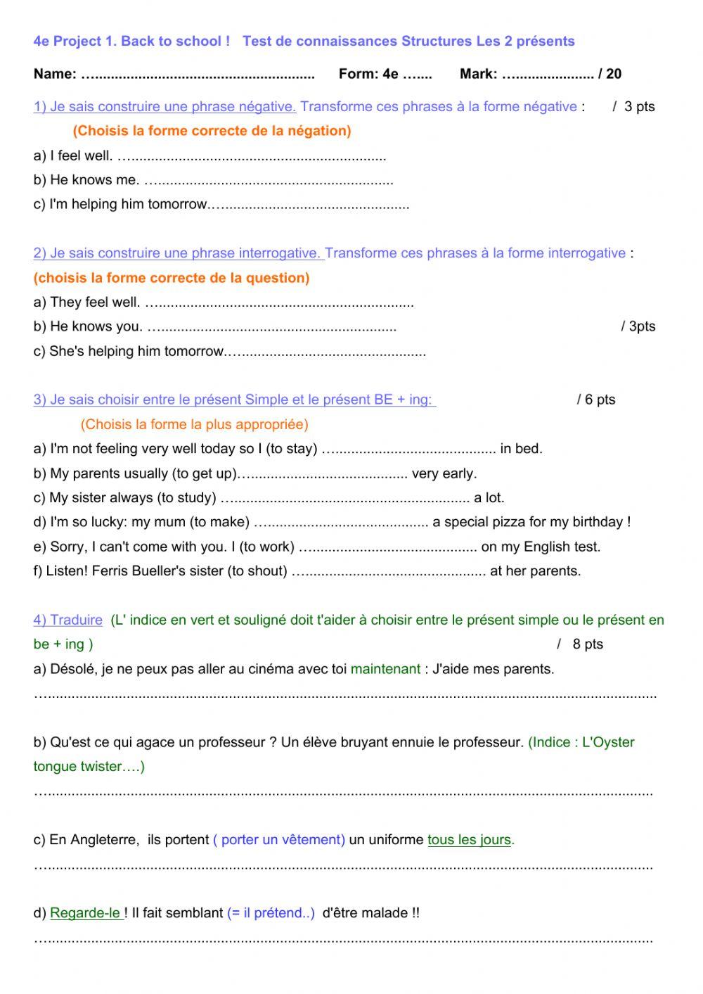 Test 2 présents avec QCM