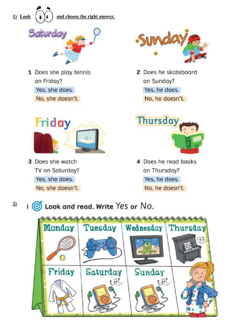 Activities and days of the week