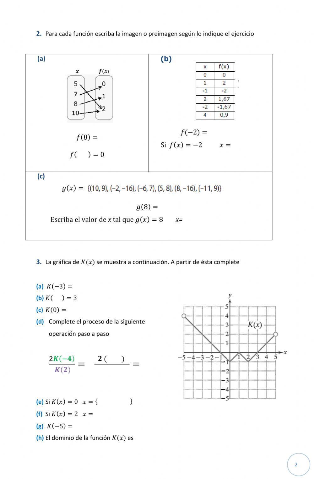 Quiz relaciones, imágenes y preimágenes