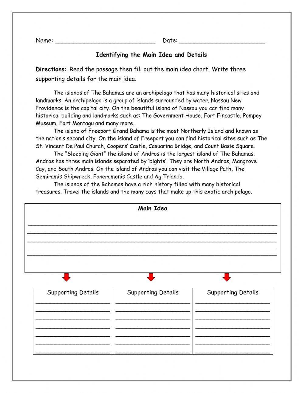 Main Idea worksheet for 4 6 Live Worksheets