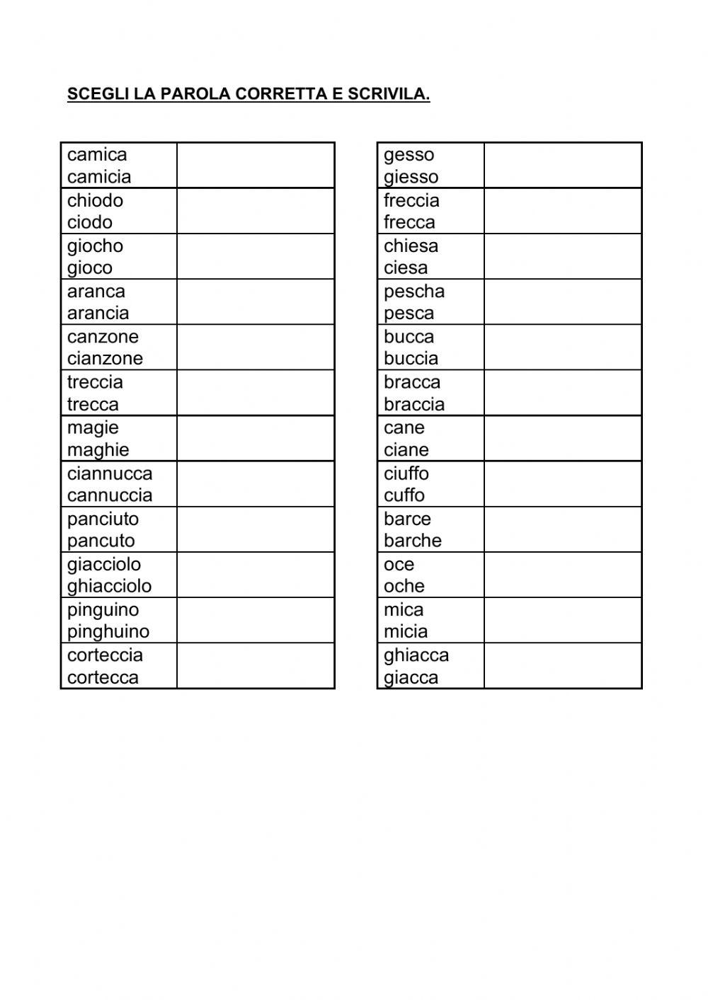 Trova la parola corretta