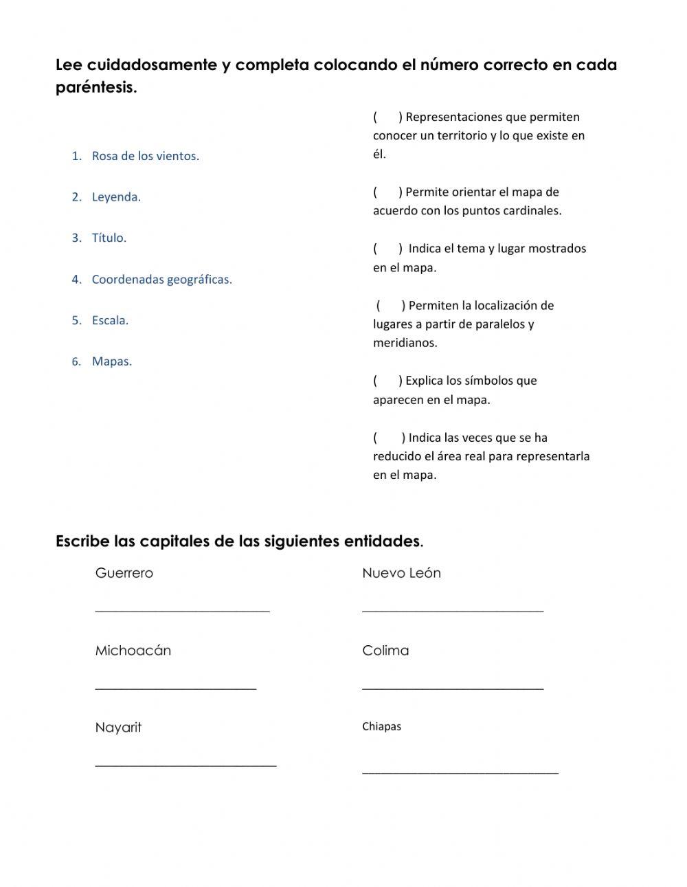 Lectura de un mapa y estados de México