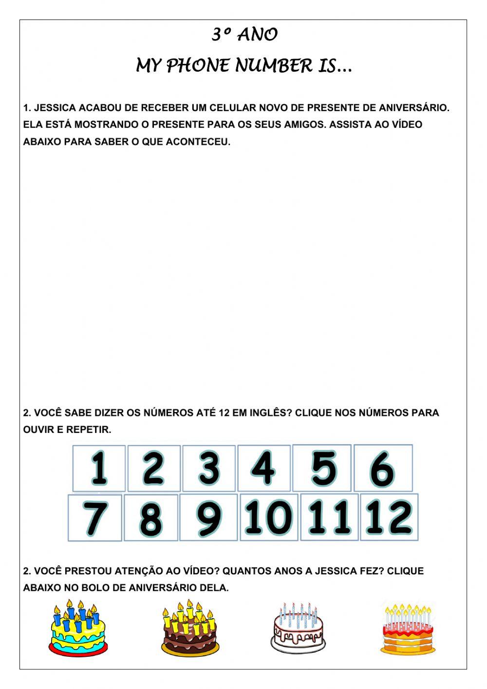 3º ano - My phone number is...