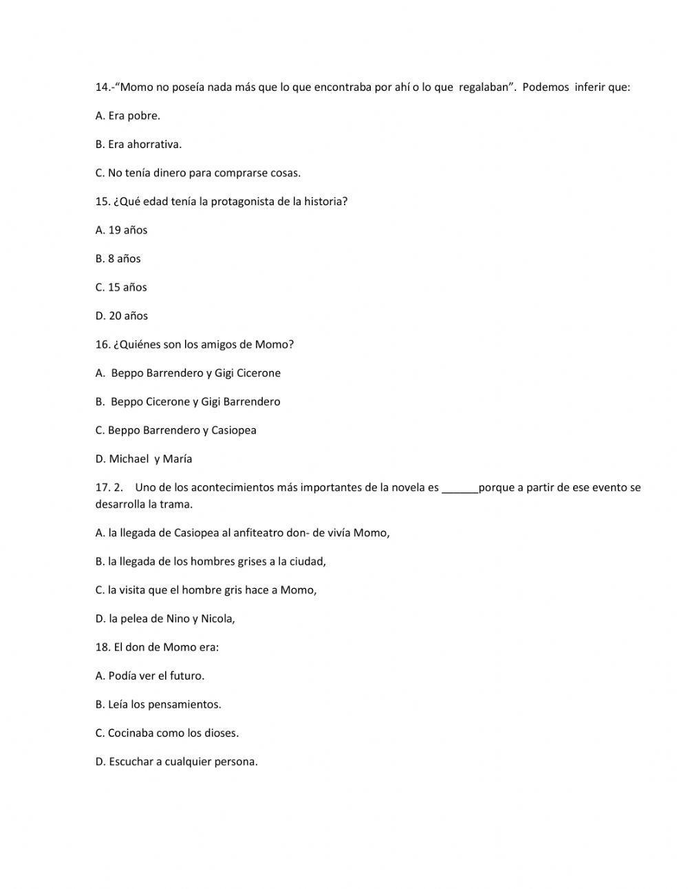 Evaluación plan lector: momo