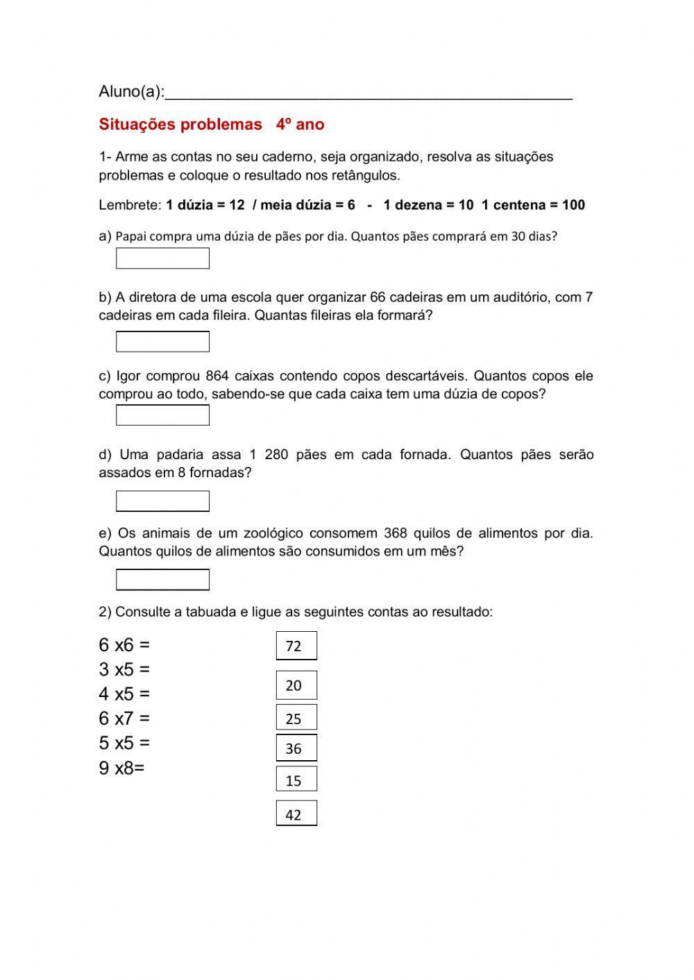 Tabuadas Multiplicação e Divisão worksheet